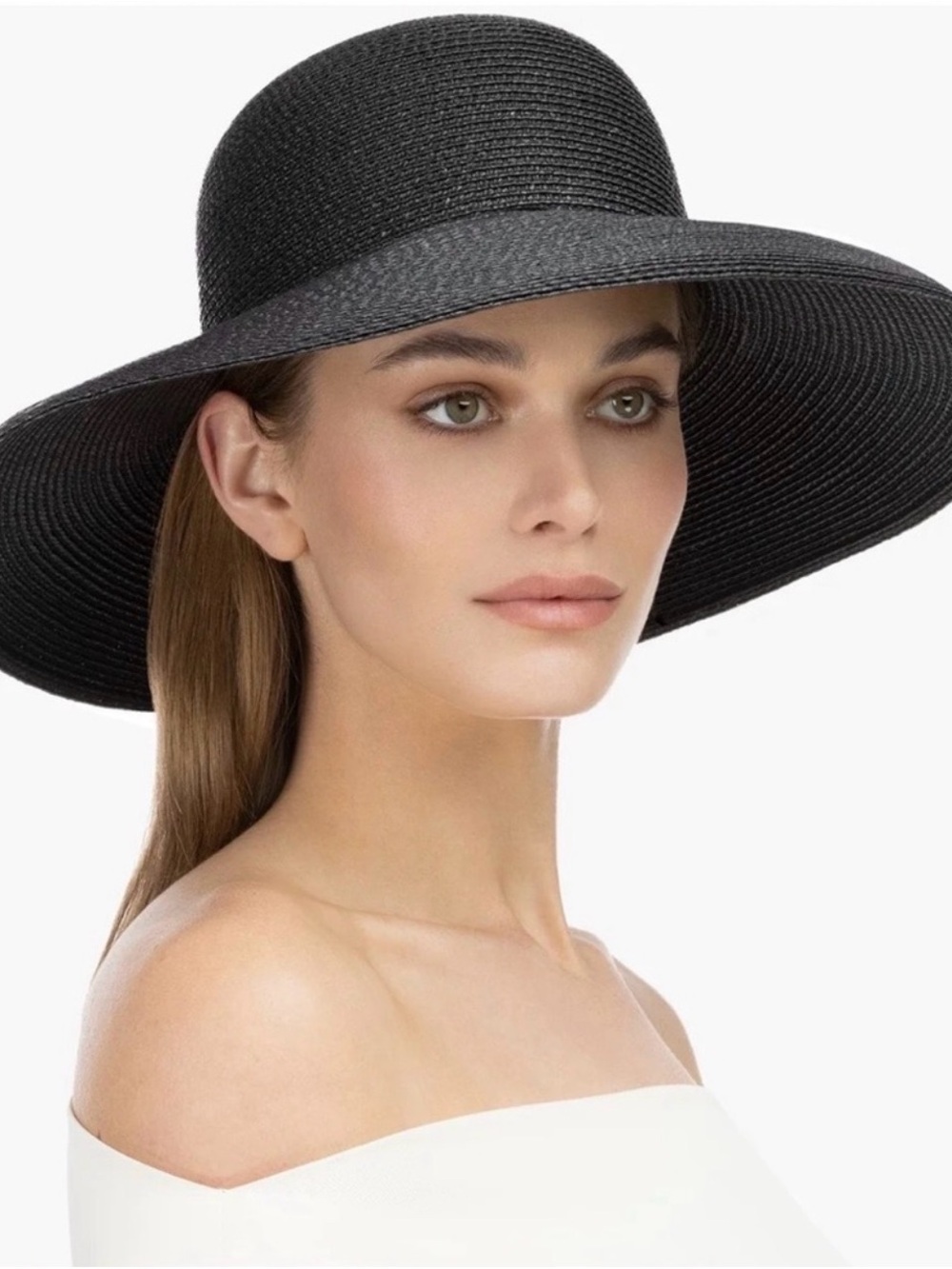 Eric Javits Hampton Squishee Oversized Wide-Brim Sun Hat in Black $295 EUC